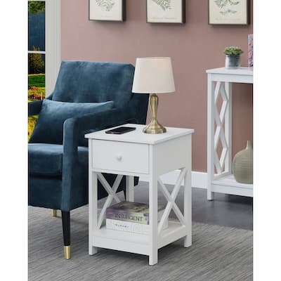 1 Drawer End Table with Clean Lined Design, Two Tier Shelves and Pull Out Drawer, Compact Accent Table for Living Room - 15.75