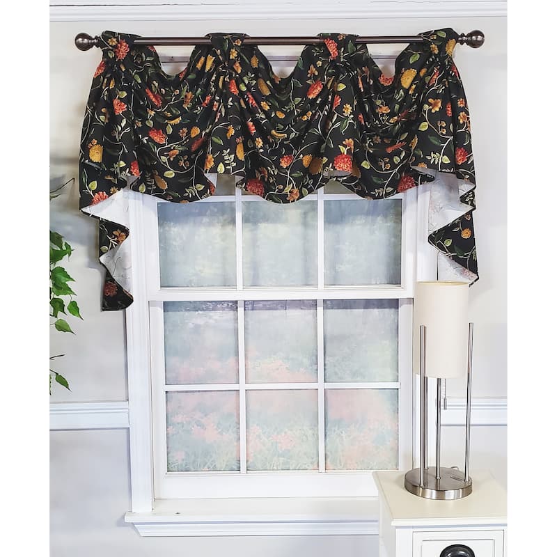 RLF Home Design Nightfall Victory Swag 3-Sccop Window Valance - Black