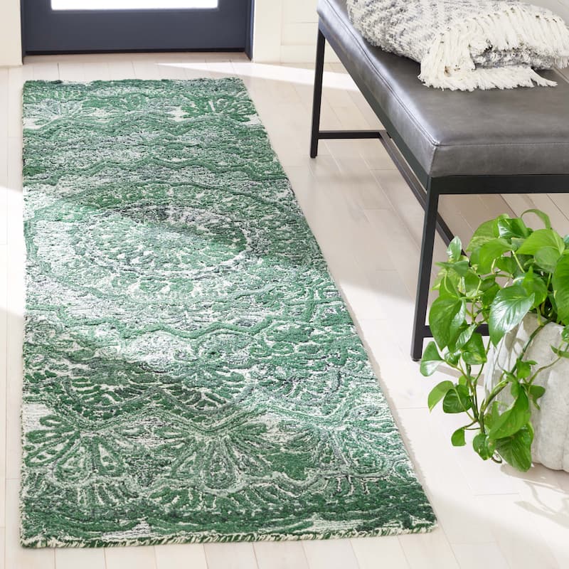 SAFAVIEH Handmade Marquee Genta Modern Medallion Wool Rug - 2'3" x 10' Runner - Green/Ivory - Runner