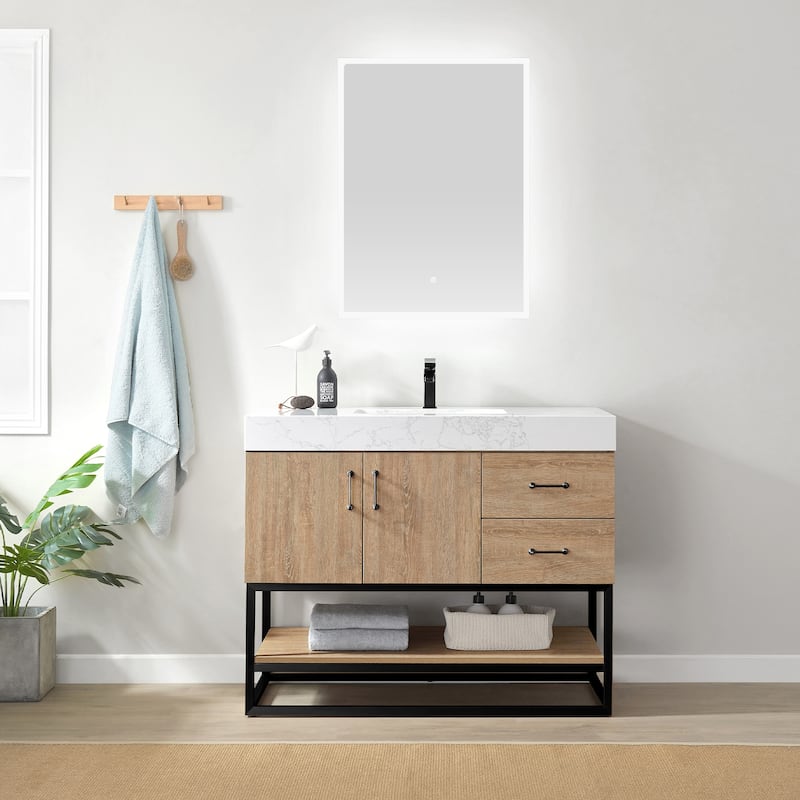Alistair 42" Single Vanity with White Grain Stone Top without Mirror