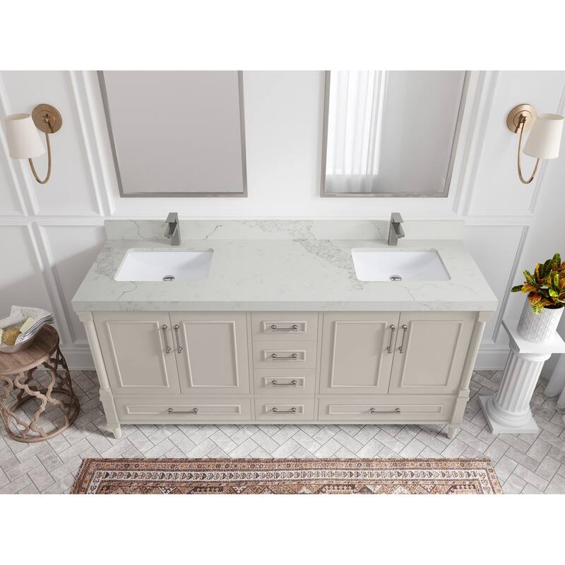 Willow Collections 72 in. W x 22 in. D Aberdeen Double Sink Bathroom Vanity with Countertops - 2" Calacatta Nuvo - Fine Grain