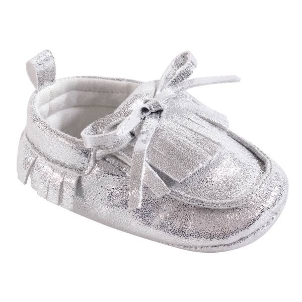 slide 1 of 1, Hudson Baby Infant Unisex Moccasin Shoes, Silver 0-6 Months - Silver