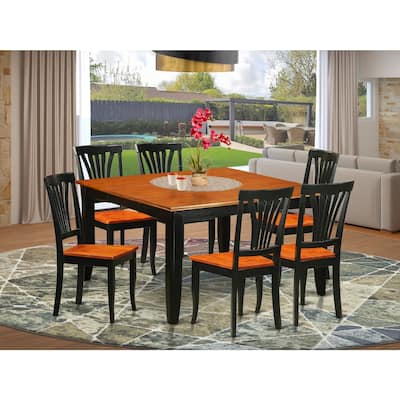 HomeStock 7-Piece Square Black and Cherry Finish Solid Wood Top Dining Table with 6-Chairs