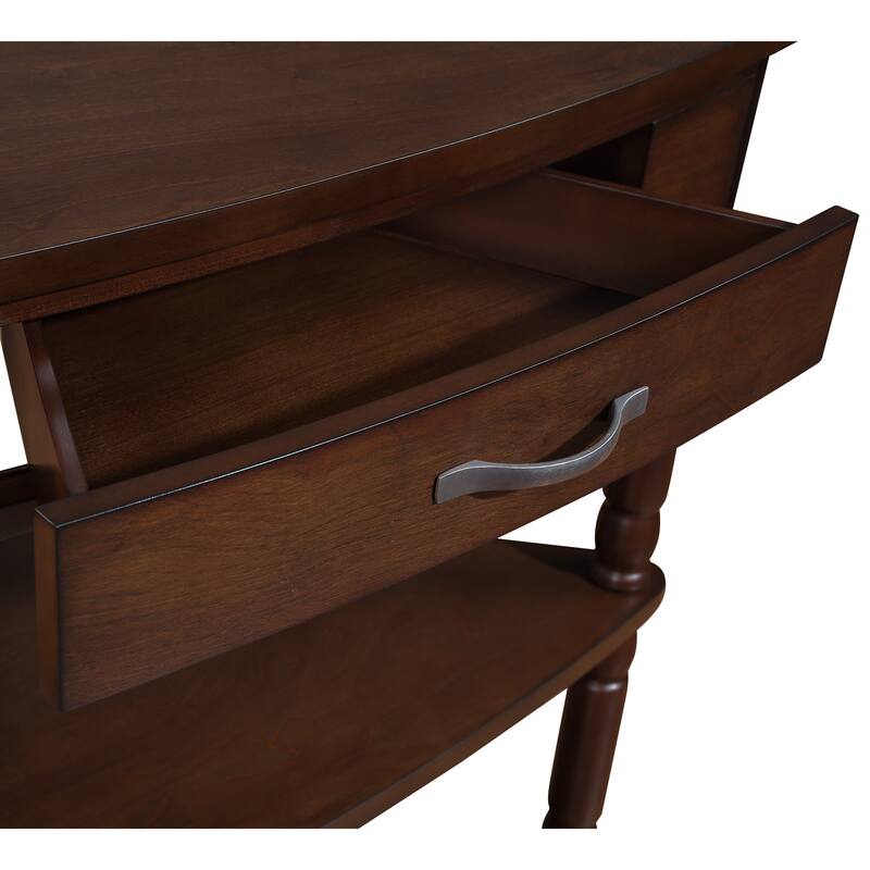 33.8" Small Truangle Corner Table, Solid Wood Corner Side Table with 2 Tier Shelves and Storage Drawer, Living Room Sofa Table