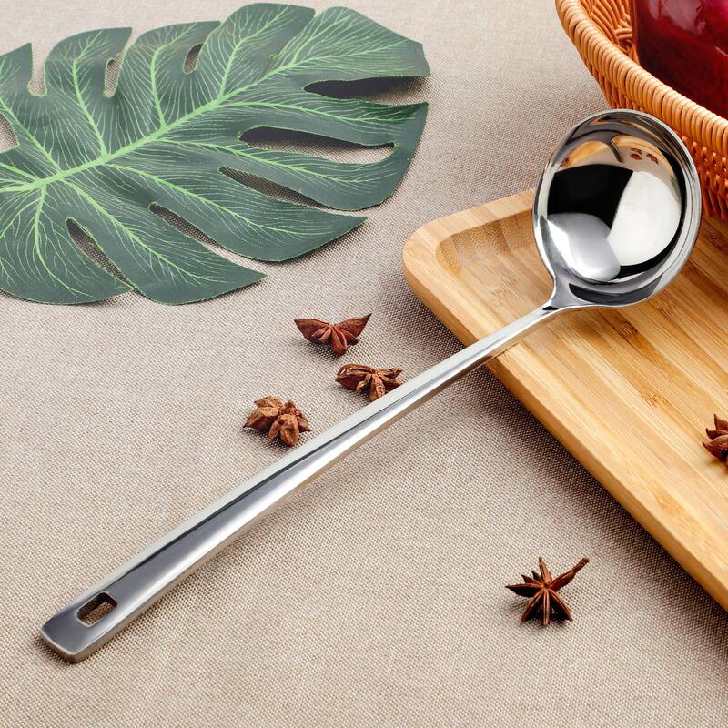 Stainless Steel Ladle Spoons Kitchenware Soup Spoon Oil Salt Dining Spoons 11.6" - Silver Tone