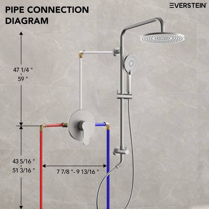Wall Mount Pressure-Balanced Shower System 10"Rainfall Shower Head with Slider Bar Handheld