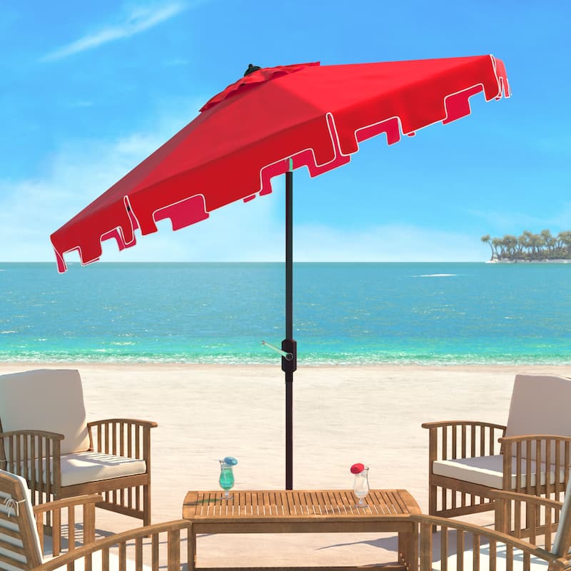 SAFAVIEH Sinica Aluminum Tilt And Crank 9-Foot Crank Market Patio Umbrella with Flap - Red/White