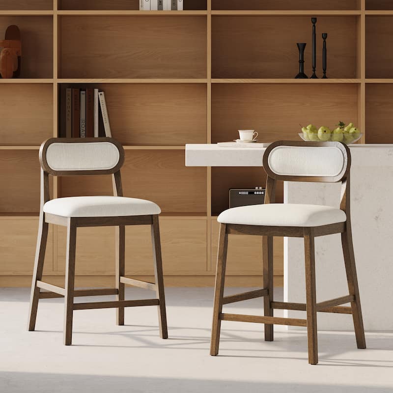 Christopher Knight Home - Kavo Modern Counter Height Bar Stools with Padded Seat & Adjustable Foot Glides - Brown,White+Fabric back