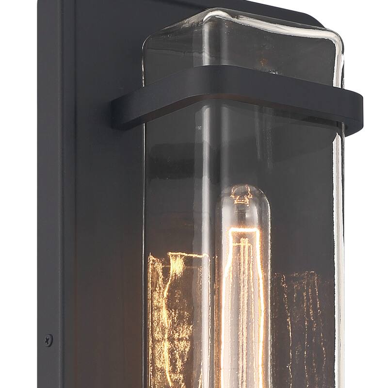 Pearl Street 7 in. 1-Light Black Modern Outdoor Wall Lantern with Clear Glass Shade - 16