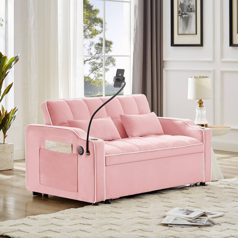 Adjustable Backrest Multifunctional Sofa Bed 3 Lengths Available - Pink