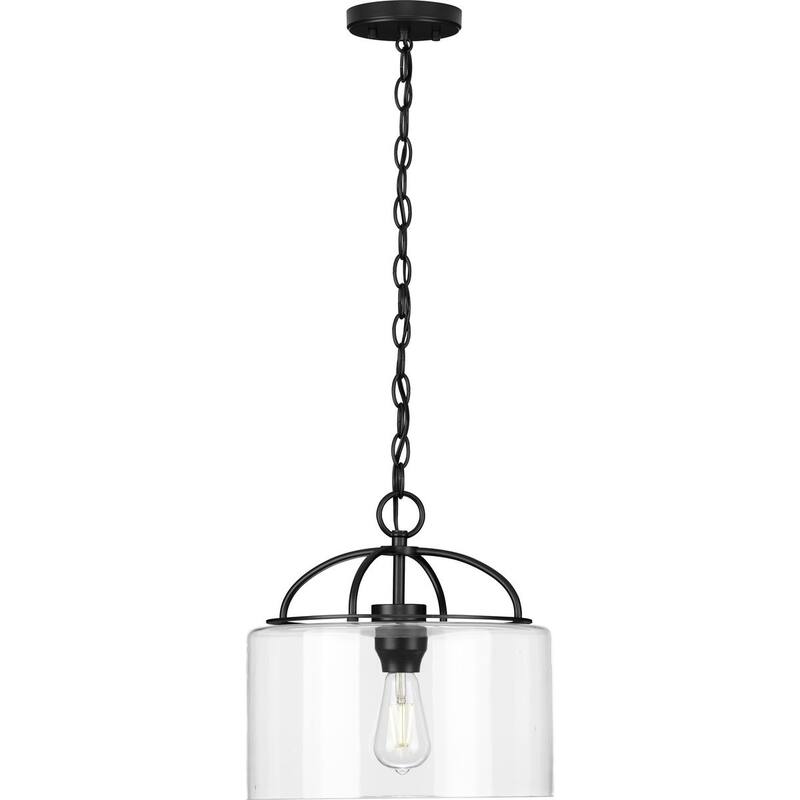 Leyden Collection 1-Light Matte Black Clear Glass Transitional Mini-Pendant Hanging Light - 13 in x 13 in x 13 in