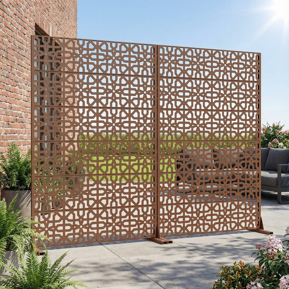 Rectangle Outdoor Privacy Screens Metal Screen Fence Panel Set of 2