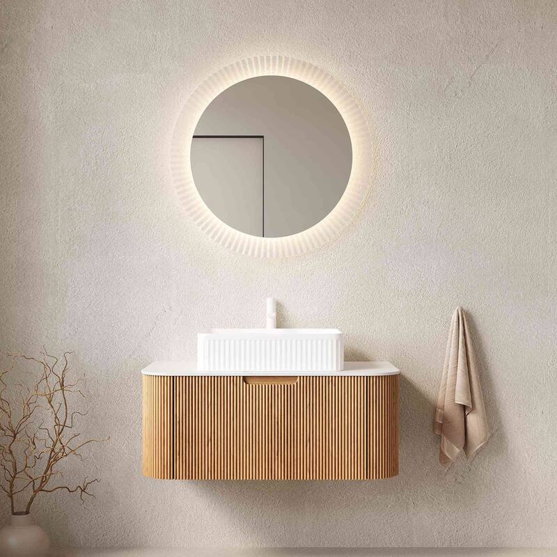 Wall Mounted Striped Bathroom Storage Cabinet with Sink