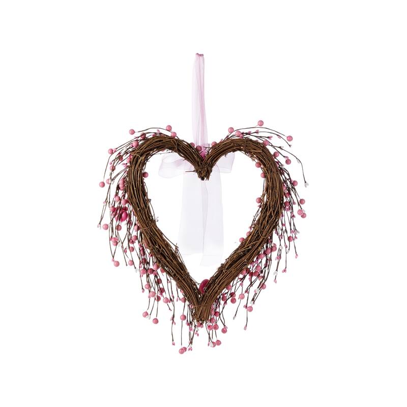 Glitzhome Valentine's Berry Heart Wreath Wall Hanging Decor