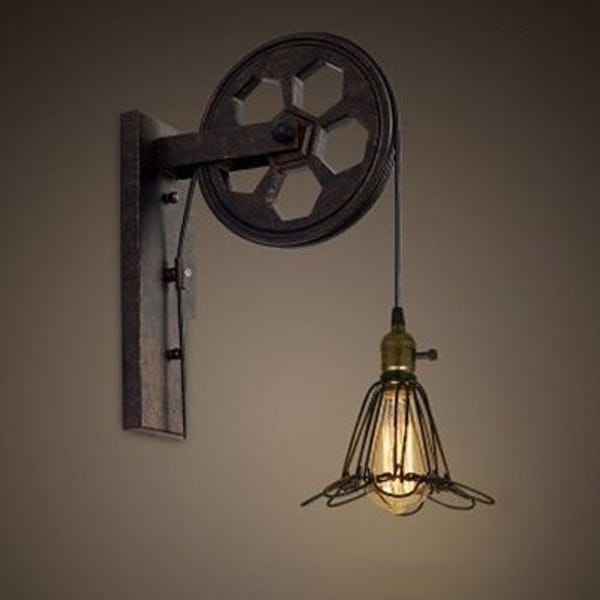 Shop Vintage industrial cage wall light fixture, rustic swing arm wheel wall sconce - Free ...