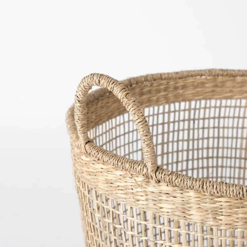Bowie Medium Brown Seagrass Round Baskets (Set of 3) - 19.7"W x 19.7"D x 19.7"H