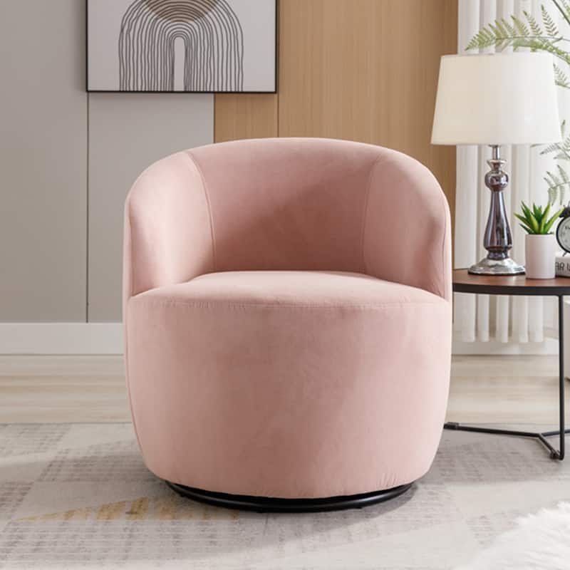 Velvet Fabric Swivel Accent Armchair Barrel Chair With Powder Coating Metal Ring