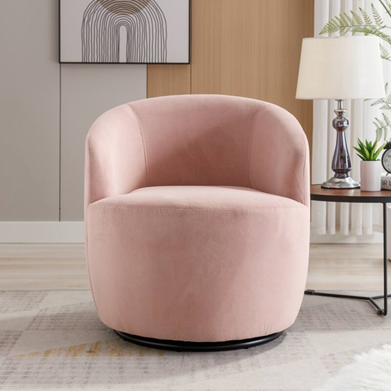 Velvet Swivel Accent Armchair Barrel Chair With Powder Coating Ring