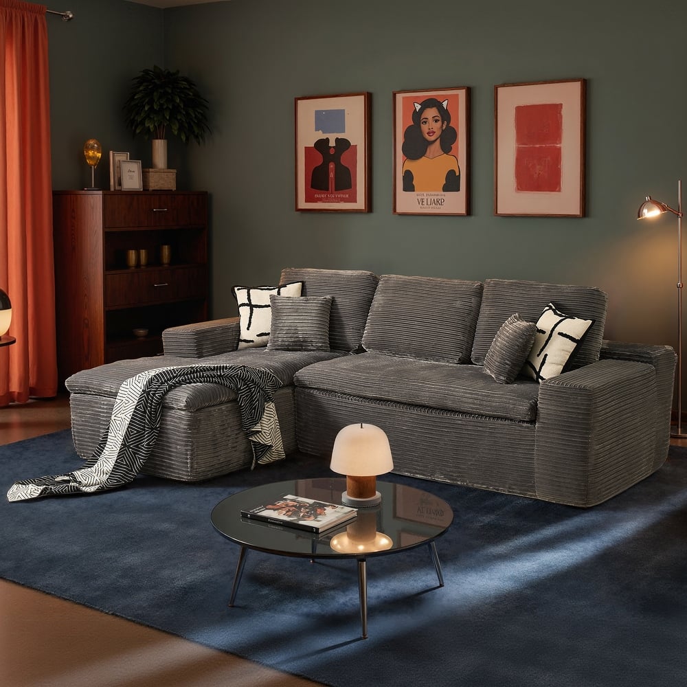 HOOOWOOO Modern Upholstered Fabric Sectional Sofa with Chaise