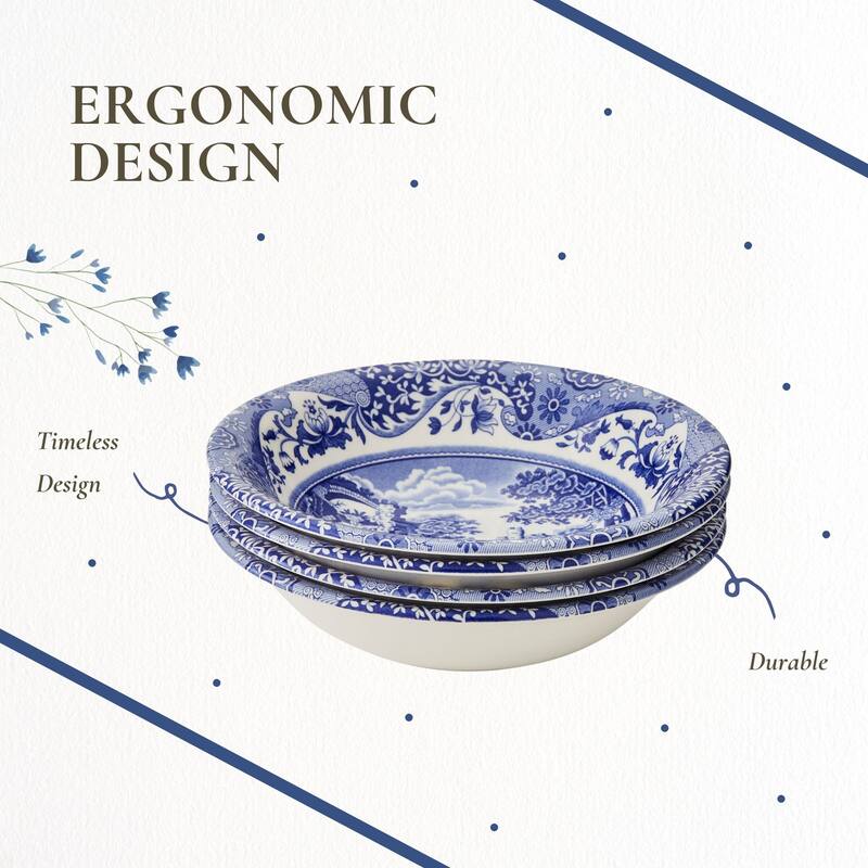 Spode Blue Italian Set of 4 Ascot Cereal Bowls - 8-Inch
