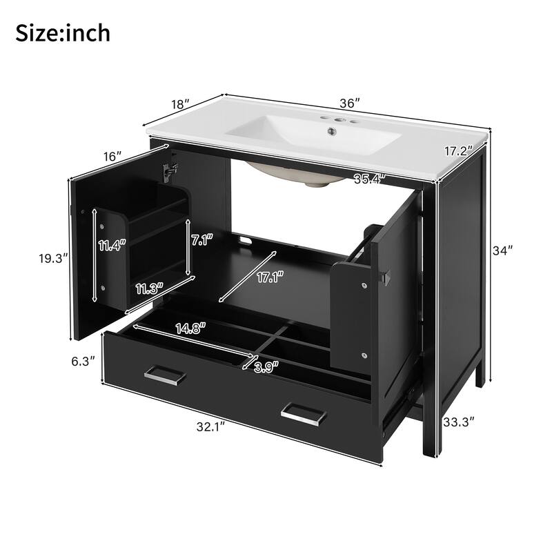 36" Modern Bathroom Vanity with Ceramic Sink