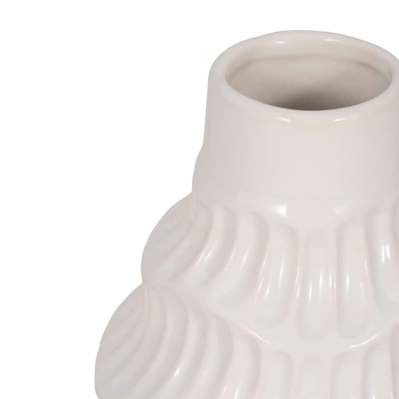 Sagebrook Home White Round Ceramic Wavy Vase