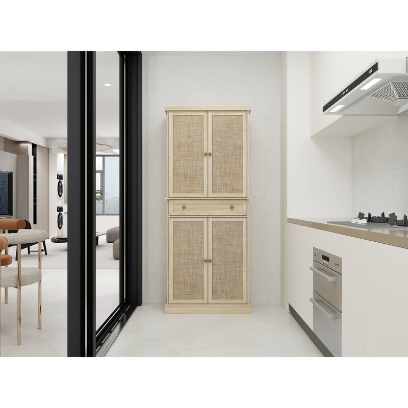 4 Door Cabinet with 1 Drawer, with 4 Adjustable Inner Shelves, Storage Cabinet