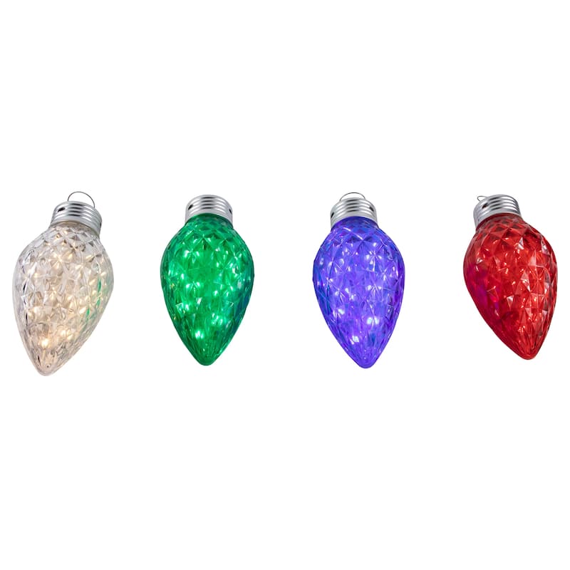 4 Count LED Multi-Color Giant C9 Faceted Twinkle Christmas Lights 12 ft White Wire - 12'