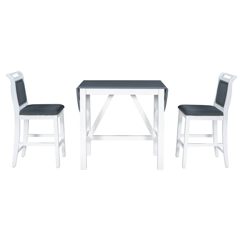 3-Piece Rustic Dining Set with Drop Leaf & 2 Chairs