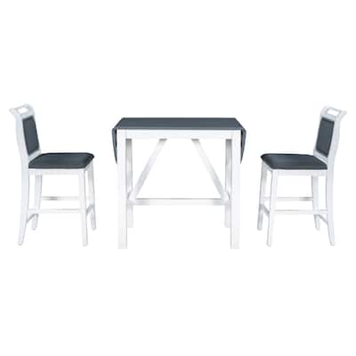 35.4" Counter Height 3 Piece Dining Table Set w/Drop Leaf Round Table