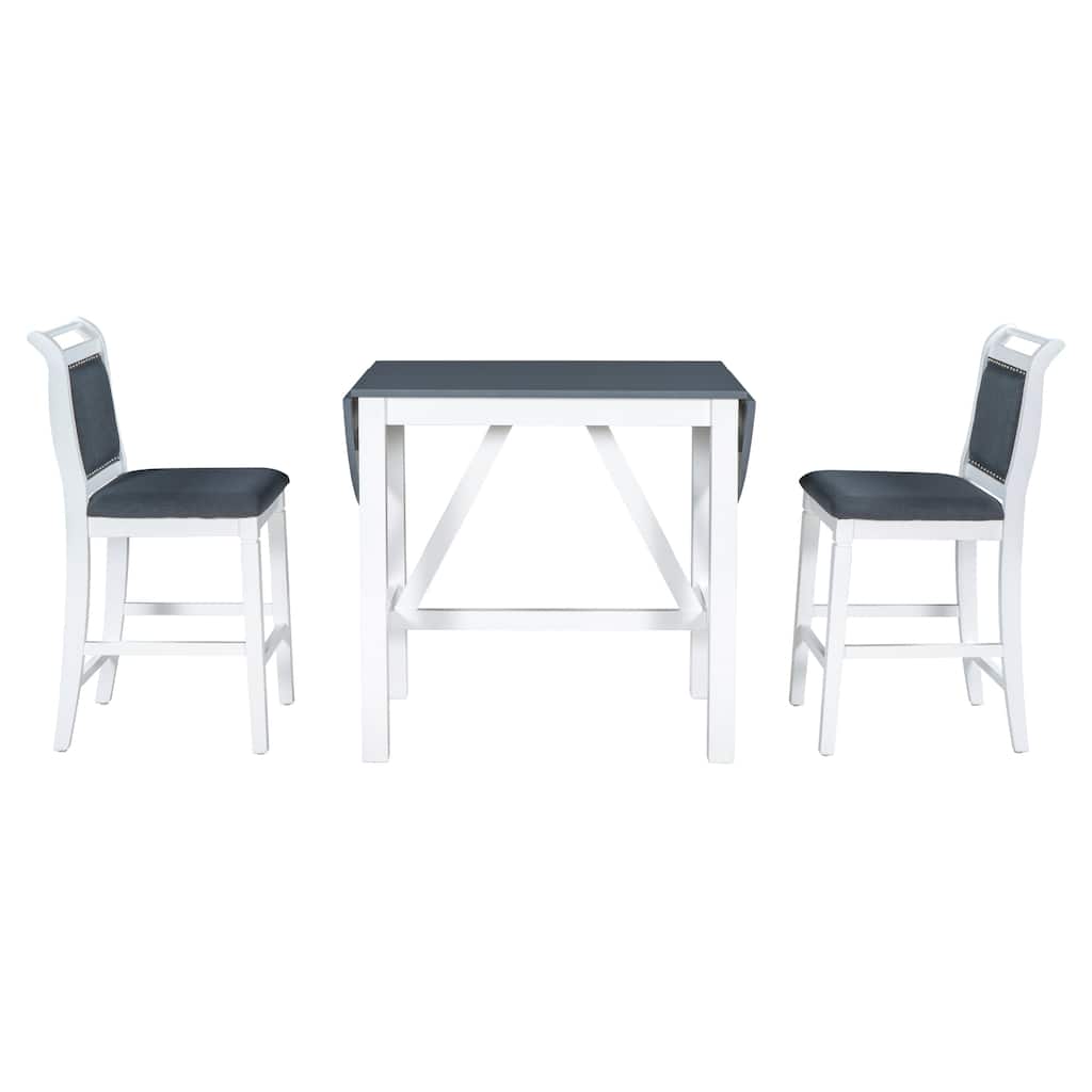 35.4" Counter Height 3 Piece Dining Table Set w/Drop Leaf Round Table