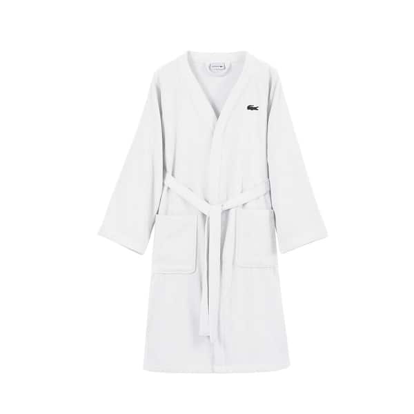 Lacoste Classic Pique Cotton Bath Robe Above the Knee, One Size Fits Most - Assorted Colors - White