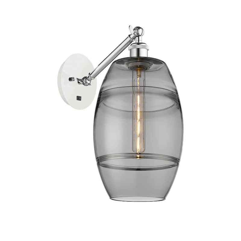 Innovations Lighting 317-1W-10-8 Vaz Sconce Vaz 10" Tall Wall Sconce - White Polished Chrome / Smoked