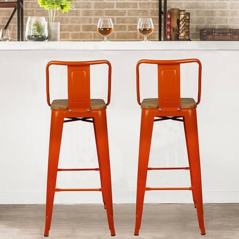 30 inch High Back Metal Stool with Light Wooden Seat-Set of 2