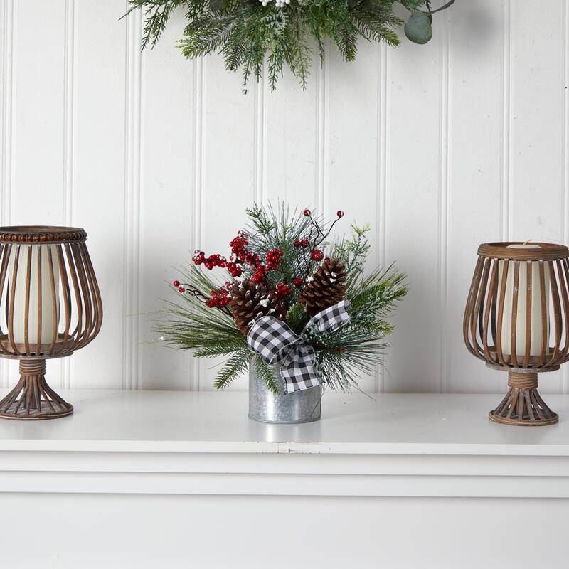 12” Frosted Pinecones and Berries Artificial Christmas Arrangement