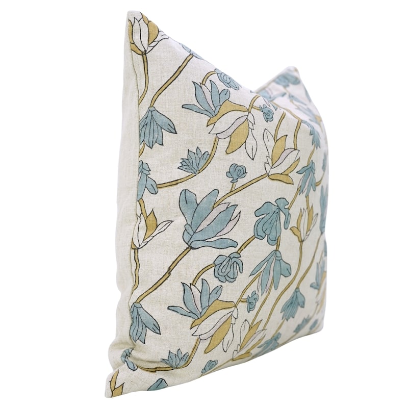 Fabdivine Eco Block Print Floral Cushion Cover for Living Room or Chair, Rustic Soft Linen Pillowcase 26x26 Inch, Shivri