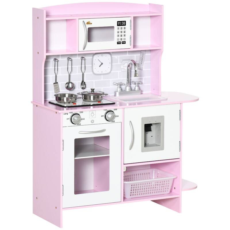 Qaba Pretend Play Kitchen Toy Set for Kids with Realistic Design, Stove Lights, Storage, Water Dispenser, for 3-6 Years Old