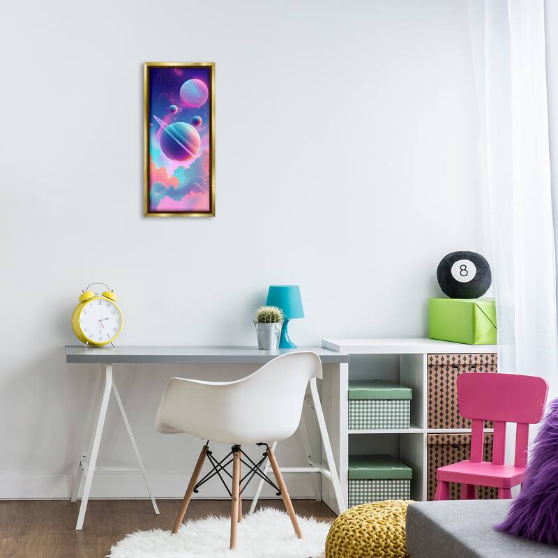 Stupell Pastel Clouds with Planets Framed Floater Canvas Wall Art Design By Wumples