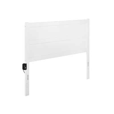 Southwestern Headboard - White Wood Panel Headboard for Metal Bed Frames - USB Charging Port