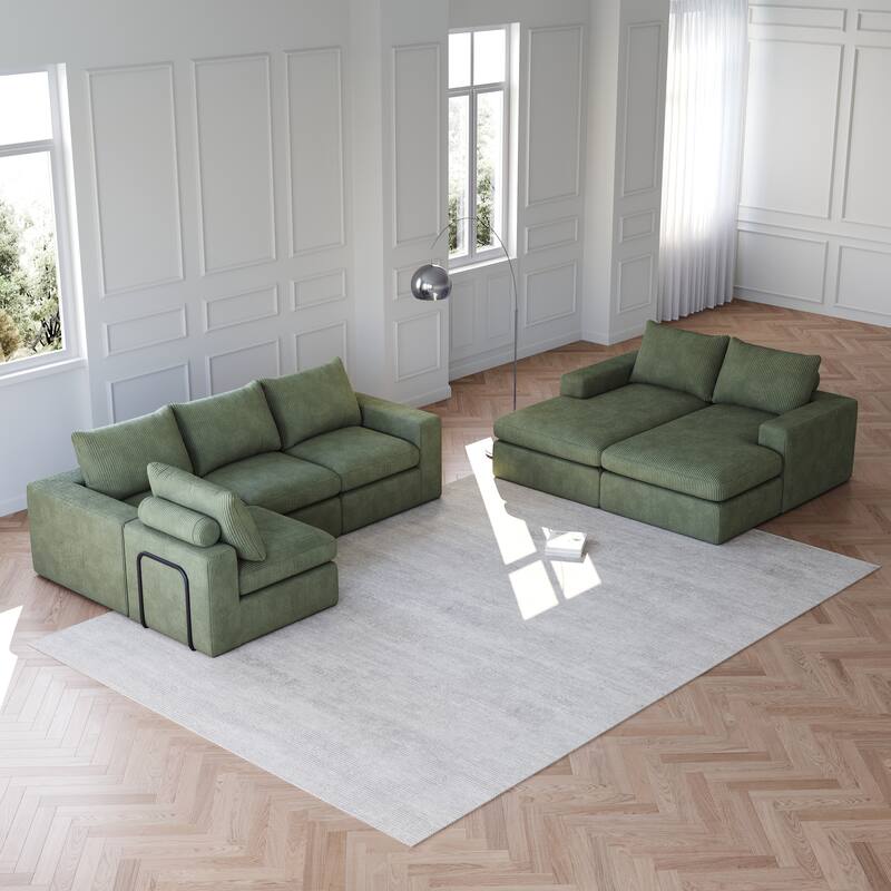 Corduroy Cloud Sectional Sofa with Chaise – L-Shaped Modern Upholstered Sofa - 6 Seat