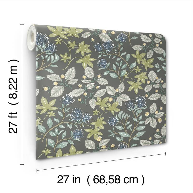 A-Street Prints Mildred Charcoal Botanical Trail Wallpaper