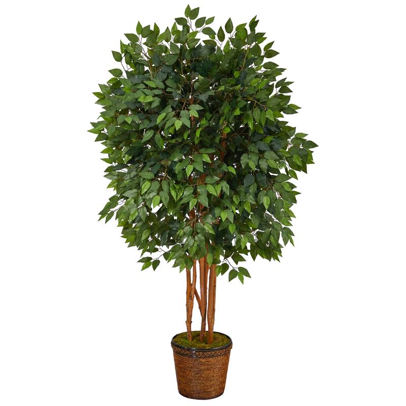 Artificial Ficus Tree 5.5Ft with Planter - Indoor Faux Weeping Fig Tree - Home Decor Accent - Green - 41-50 Inches