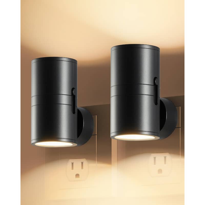 Plug-In LED Night Light with Dual Heads and Auto On/Off Sensor Dimmable Warm Light for Bedroom