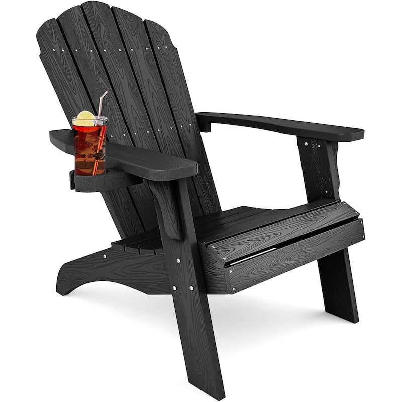 WINSOON HIPS Oversized Adirondack Chair with Cup-Holder - Black