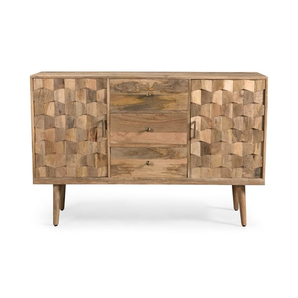 slide 7 of 7, Latimer Mid-Century Modern Handcrafted Mango Wood 3 Drawer Sideboard with 2 Doors by Christopher Knight Home Natural