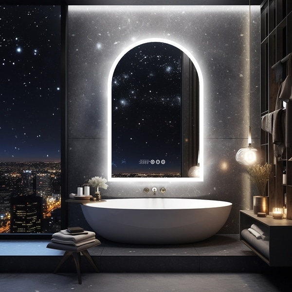 Smart LED Arched Bathroom Vanity Makeup Mirror with with Time Temperature On Sale Bed Bath Beyond 38933044