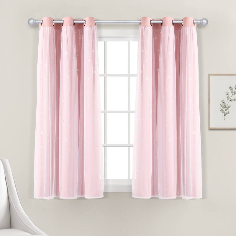 Lush Decor Star Sheer Insulated Grommet Blackout Window Curtain Panel Pair