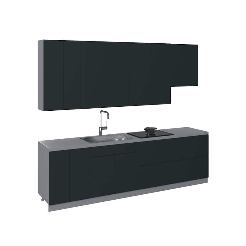 Kitchen Contemporary Collection Black & White Gloss Color Base Size 9.5Ft Wide - 114x24 - Silver