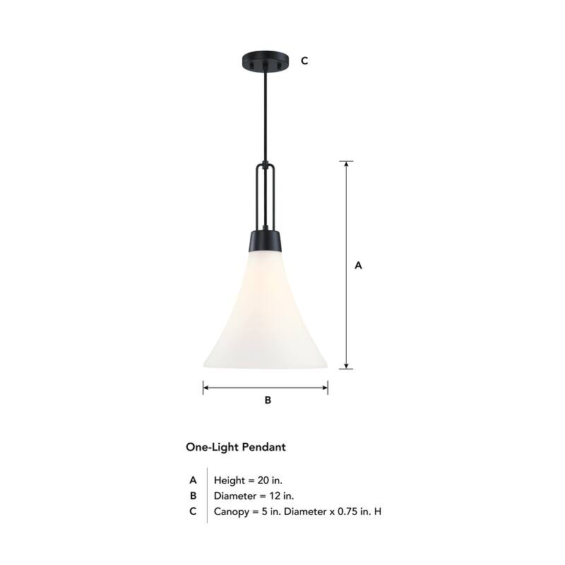 Evergreen Oasis 60 Watt 1-Light Matte Black Down Pendant Light with Etched Opal Glass Shade - 20