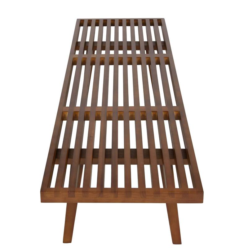 60" Solid Wood Platform Bench Rubberwood Rectangular Entryway Vanity Bench with Slatted Design for Home Office Living Room